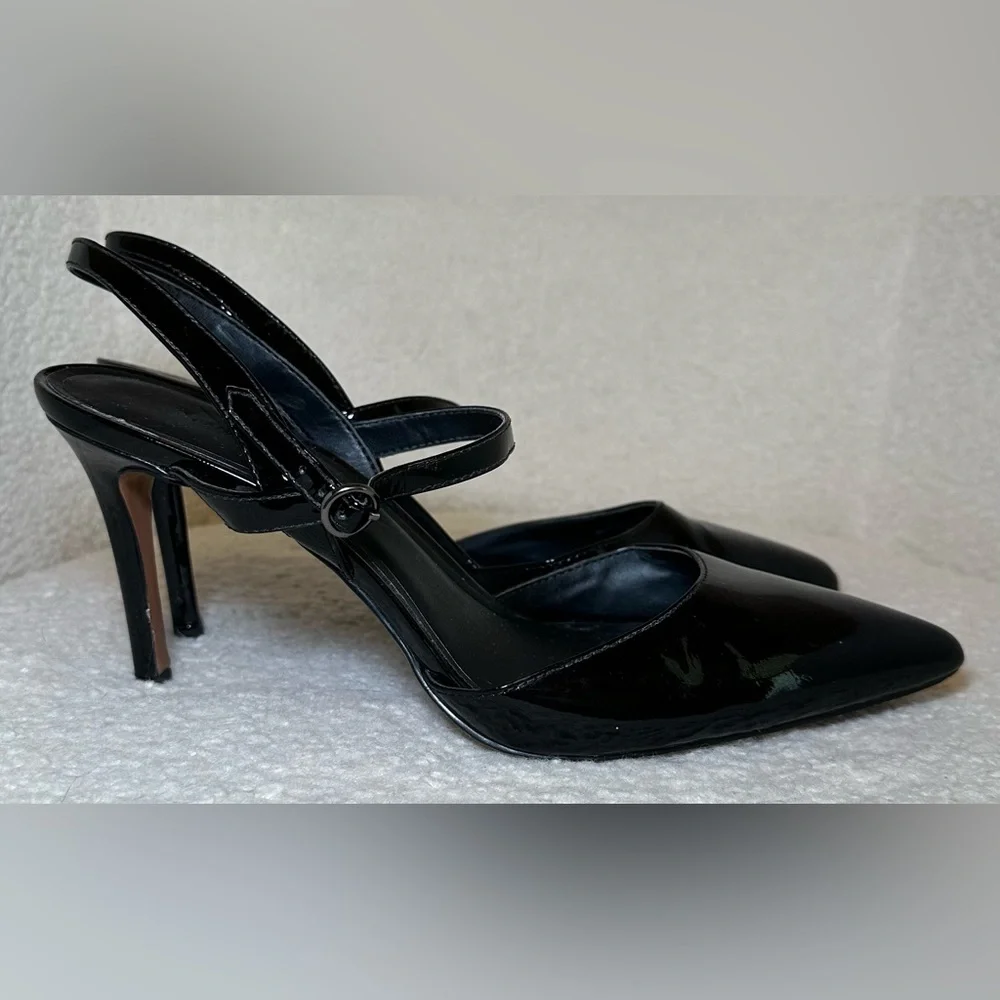 Banana Republic Madis black patent leather heels pointy toe strappy cross halter